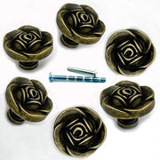 6 pezzi di maniglie in bronzo per cassetti con design floreale, pesanti, vintage, per cassetti a tiratura (fiore)