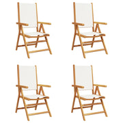 Sedie da Giardino Reclinabili 4 pz | Sedie da Esterno Bianco Crema Tessuto e Legno