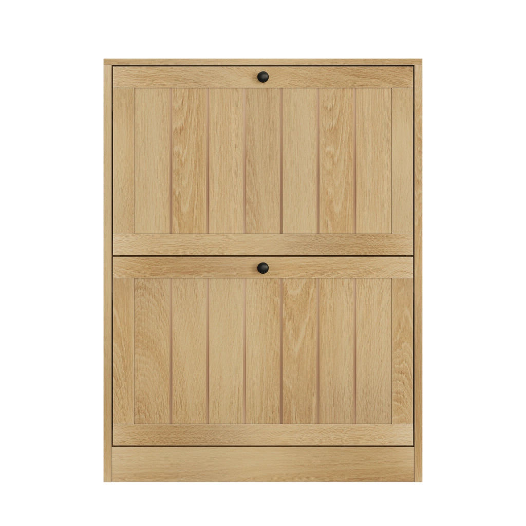 Scarpiera a ribalta 60 cm colore rovere, mobile portascarpe freestanding con 2 scomparti, stile moderno