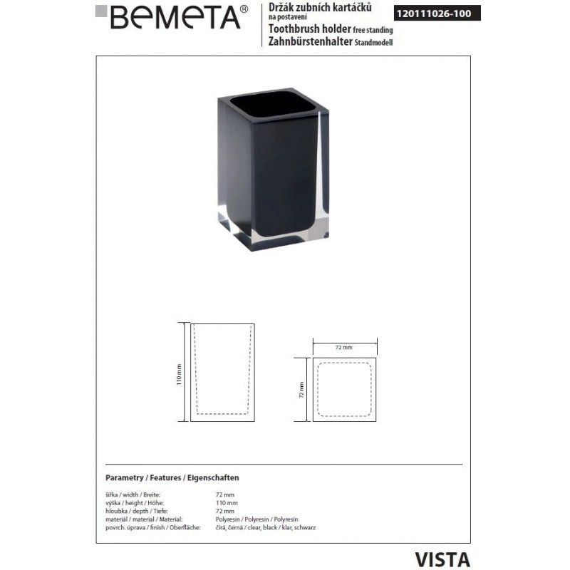 Portaspazzolino da Banco VISTA in Resina Nera 11 x7,2 x7,2 cm