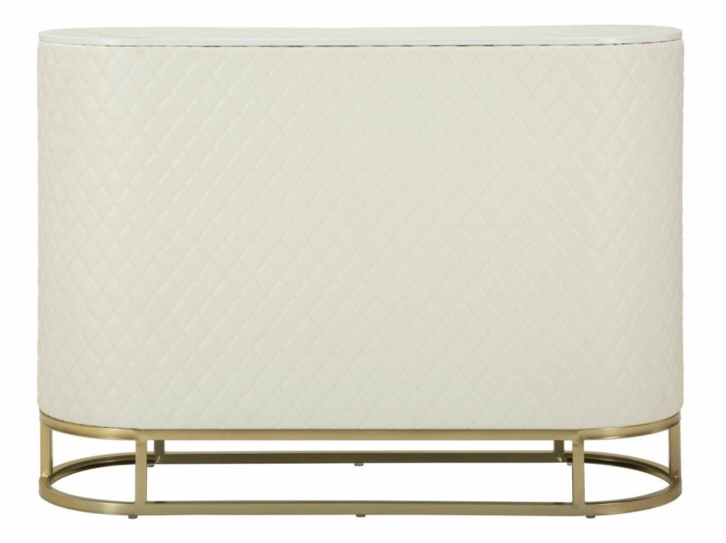 Credenza Grotte, Buffet da soggiorno, Madia da salotto, Dispensa da cucina, 120x40 h85 cm, Bianco e Oro