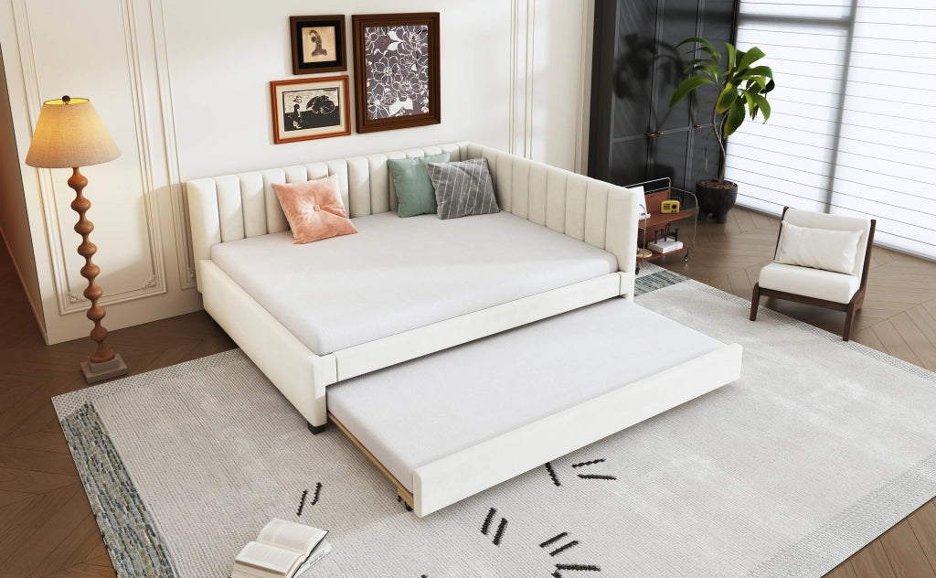 Letto poltrona estraibile in velluto beige 140x200 cm