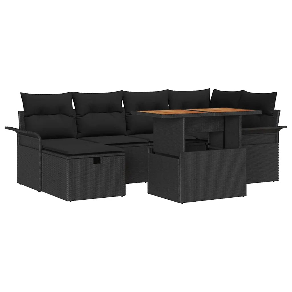 Set Divano da Giardino con cuscino 7 pcs Nero polyrattan