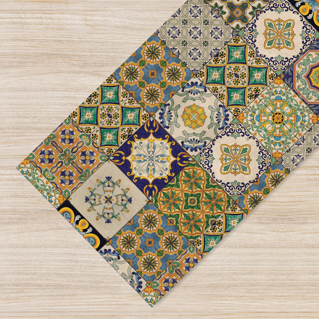 Tappeto passatoia fantasia made in Italy antiscivolo lavabile aderente Fantasia Maiolica , Piastrelle 419 - 50x550cm