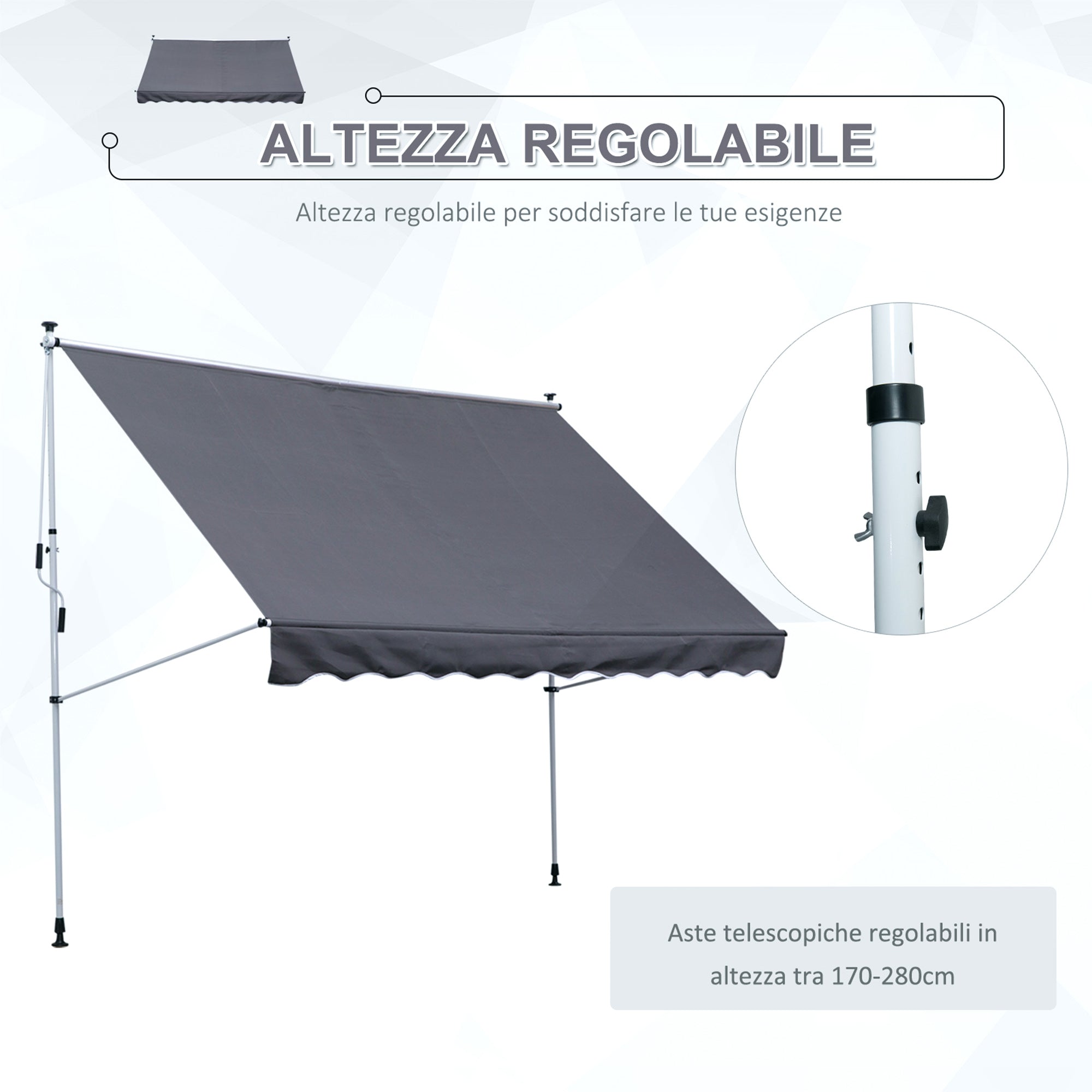 Tenda da Sole a Muro 300x150 cm in Metallo e Poliestere Grigio