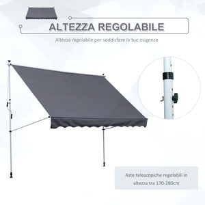 Tenda da Sole a Muro 300x150 cm in Metallo e Poliestere Grigio