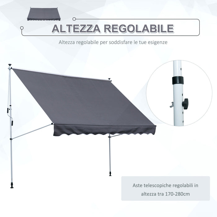 Tenda da Sole a Muro 300x150 cm in Metallo e Poliestere Grigio