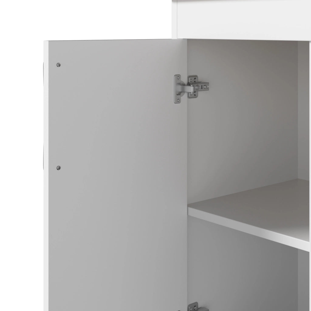 Credenza con vetrina e portabottiglie, 2 ante in vetro e ganci, per cucina e sala da pranzo, bianco, 106 × 39 × 175 cm
