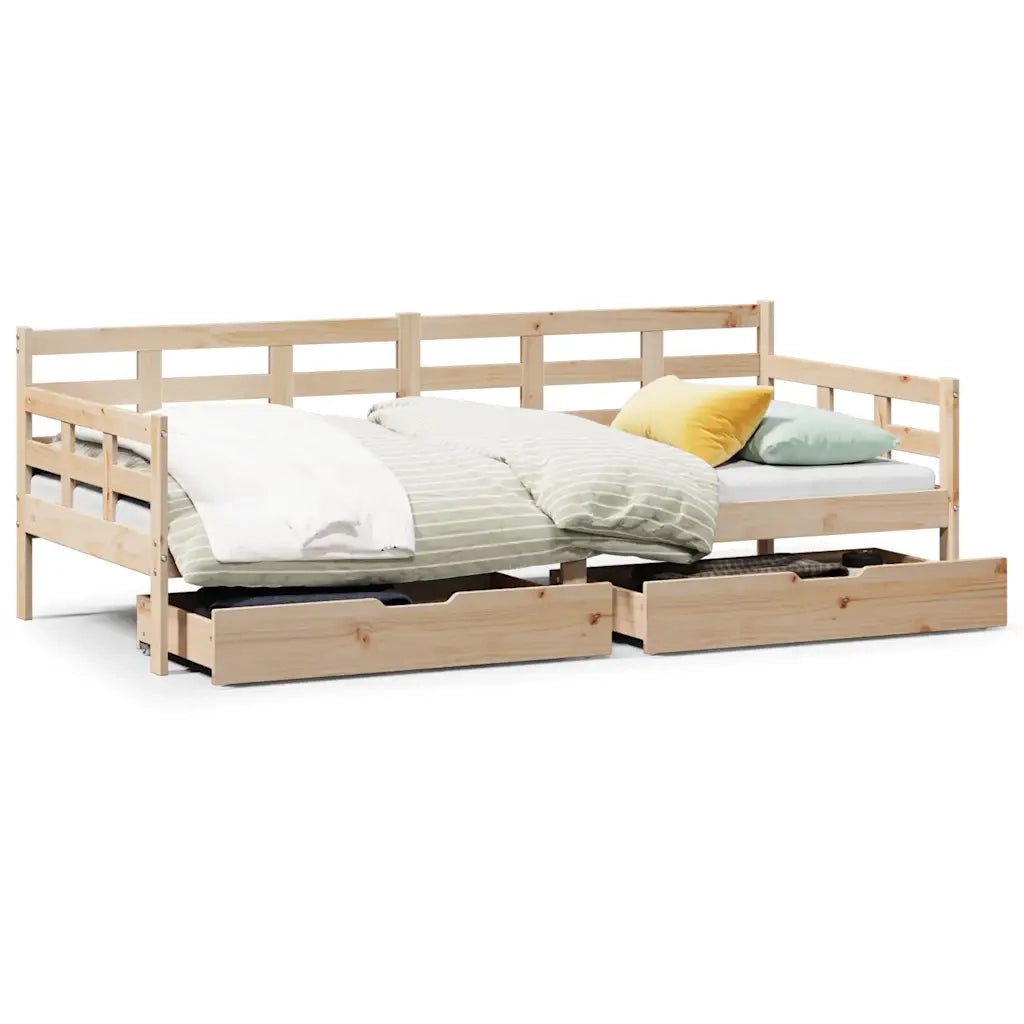 Letto singolo | Letto per adulti | Dormeuse con Cassetti 90x190 cm in Legno Massello Pino
