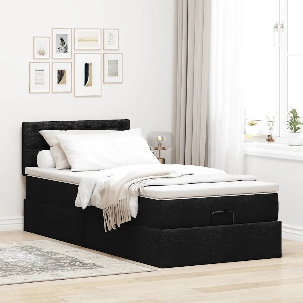 Pouf Letto con Materasso Nero 90x200 cm in Tessuto 3312445