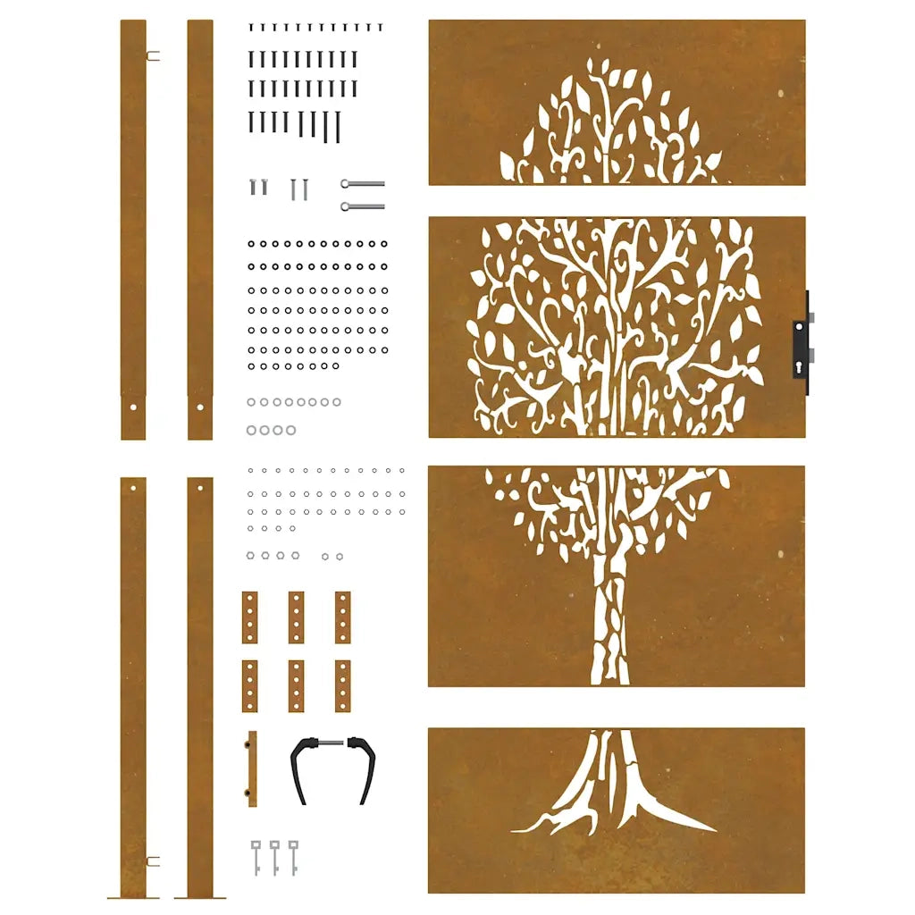 Cancello da giardino 100x200 cm in acciaio Corten con design ad albero 153219