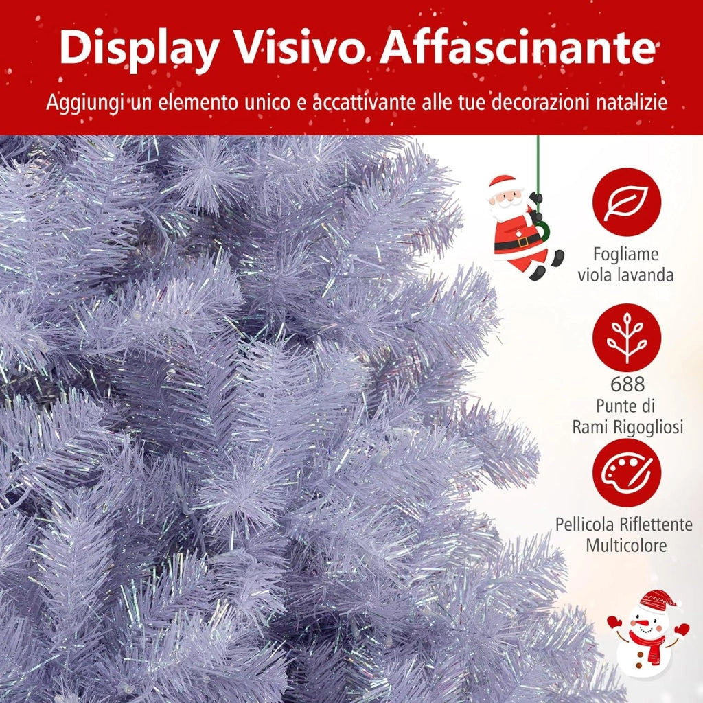 Albero di Natale 180 cm, Albero di Natale Preilluminato con 688 Rami Folti, 250 Luci LED Bianco Caldo, 8 Modalità e Base, Decorazione Natalizia per Casa e Ufficio (Viola, 180 cm)