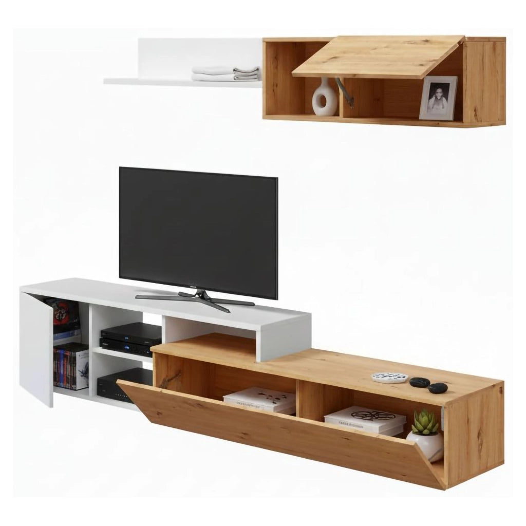 Mobile Soggiorno Aligator, Parete Attrezzata Modulabile, 220x40x44h cm Marrone Rovere Nodi