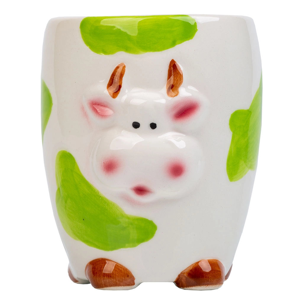 Portapenne mucca in ceramica verde d7,5x10h