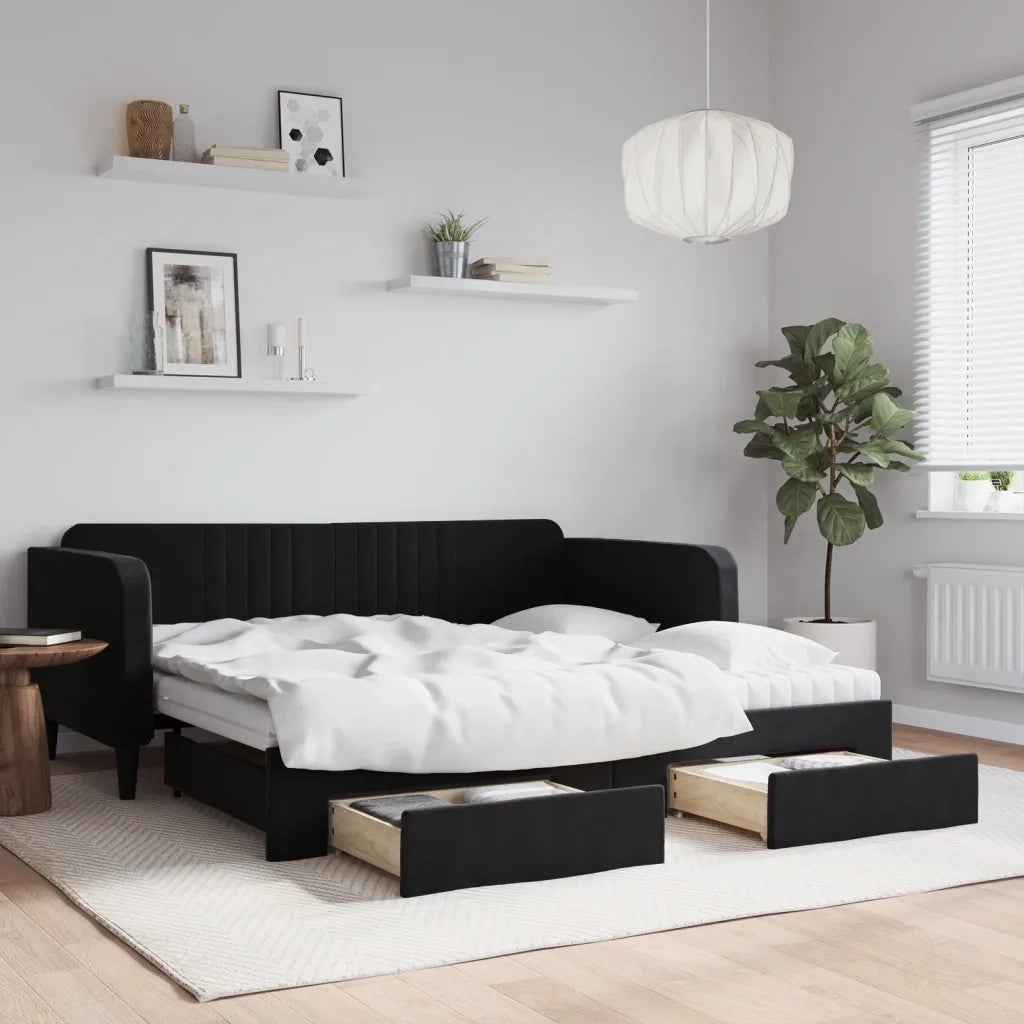 Divano Letto Estraibile con Cassetti Nero 90x190 cm in Velluto 3197150