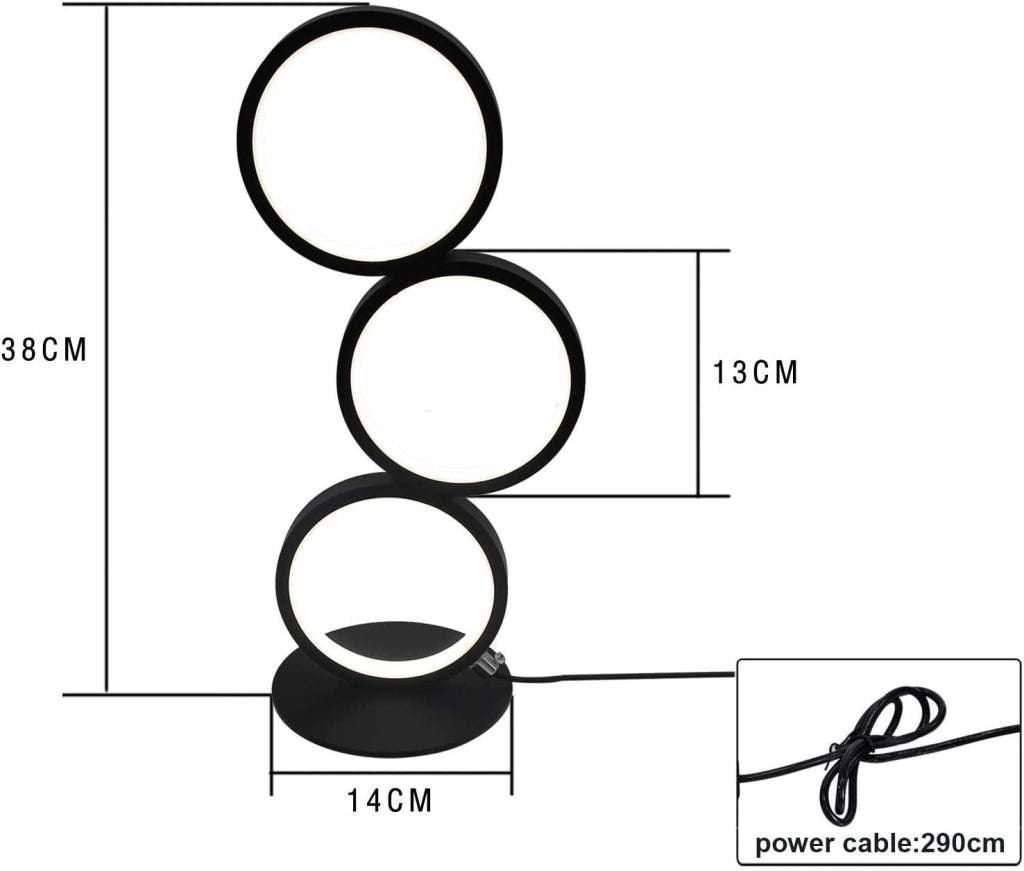 ZMH Lampada da tavolo LED nera anello scrivania comodino per camera letto