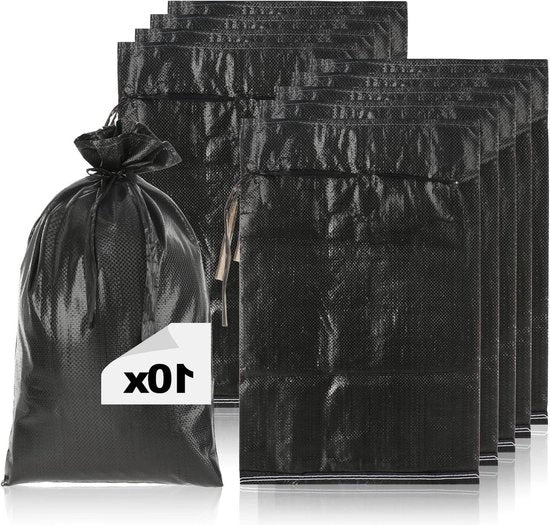 Decine di sacchi di sabbia fino a 20kg - borsa in PP premium con cinturino di fissaggio - sacchetto di stoffa estremamente robusto - borsa di protezione contro inondazioni resistente - nero - 10 pezzi