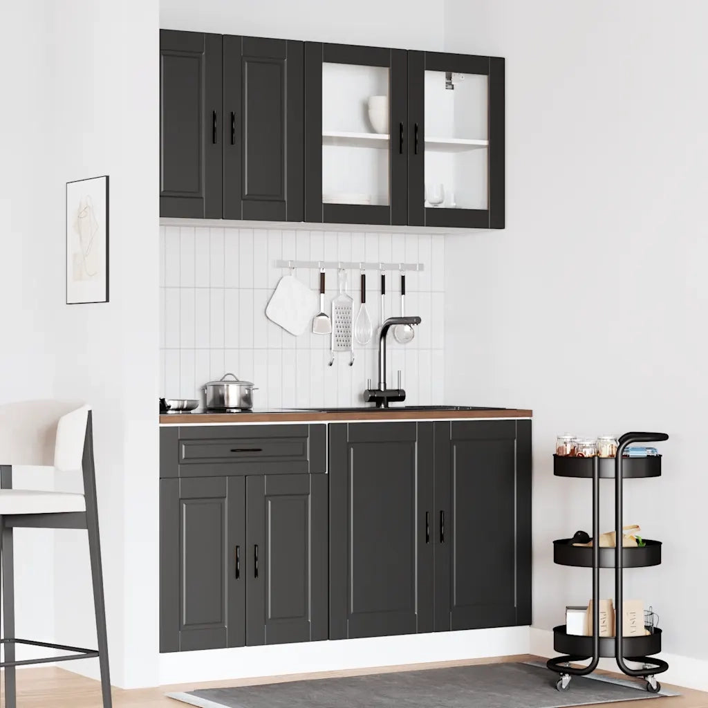 Set Armadio pensile | Mobili da Cucina 4 pz Porto Neri Legno Multistrato