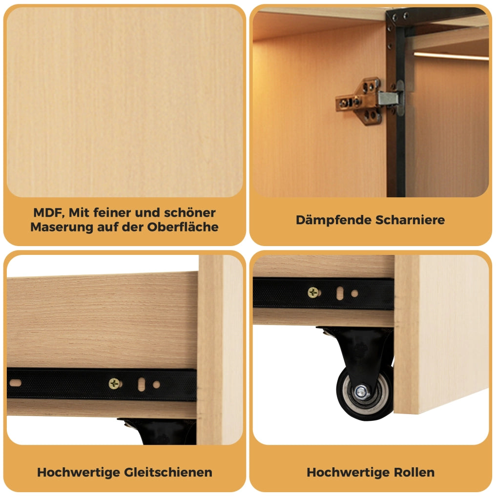 Libreria vetrina moderna 110;5x35x160 cm in MDF rovere con LED e anta in vetro