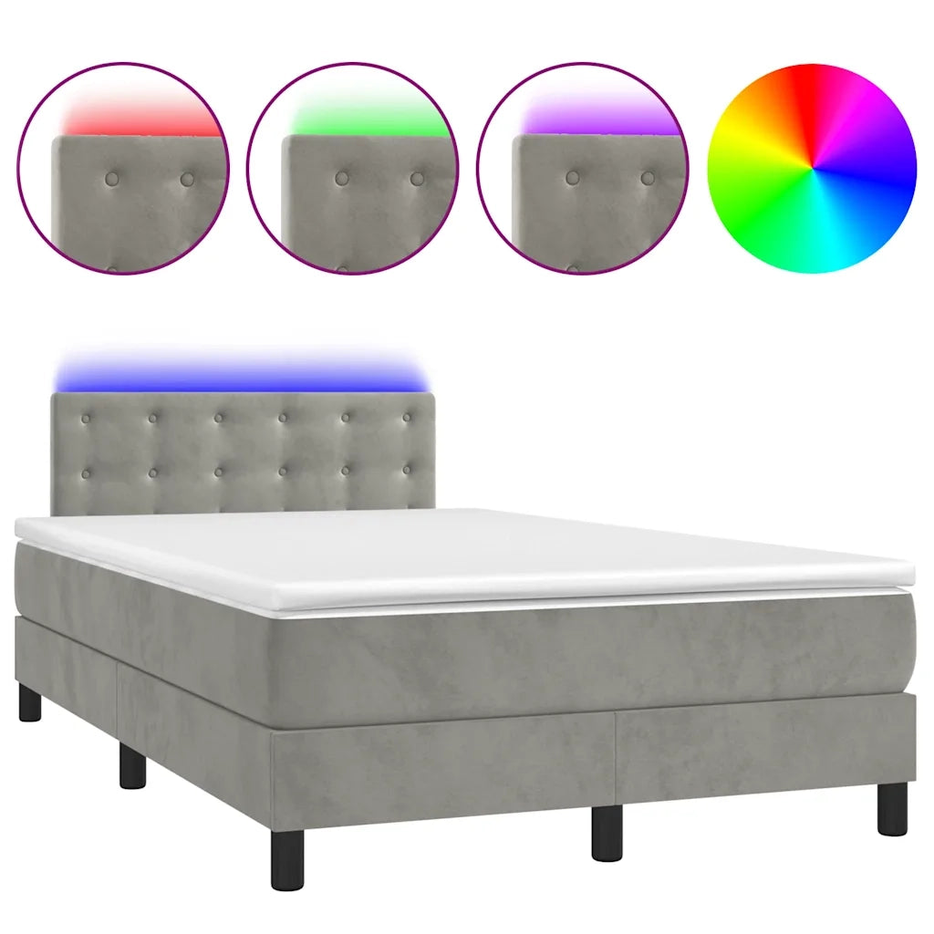 Letto a Molle con Materasso e LED Grigio Chiaro 120x190 cm Velluto