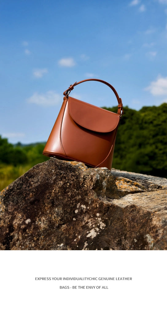 Borsa a tracolla da donna in vera pelle, mini borsa marrone