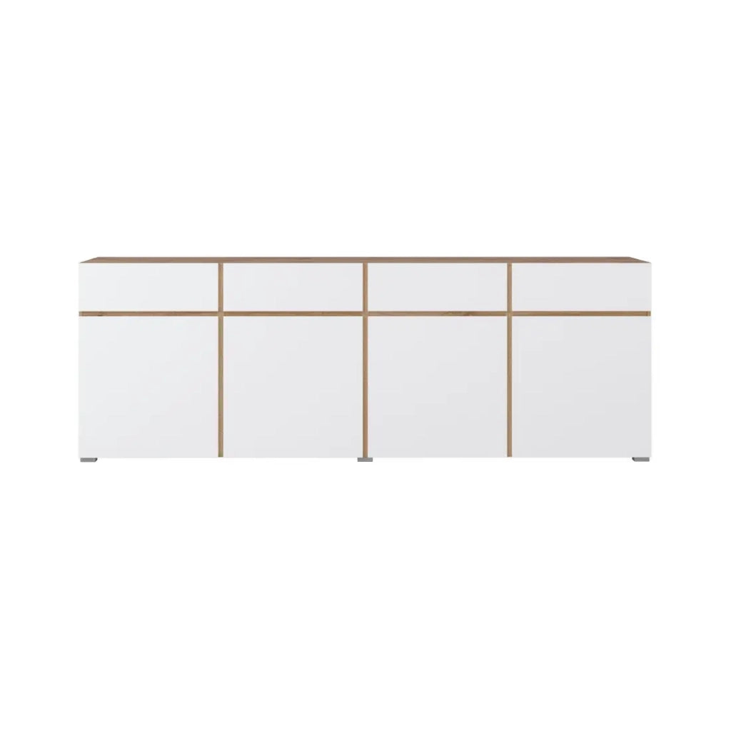 Buffet XL HAVANA – 225 cm – 4 porte e 4 cassetti – Rovere e bianco – Design moderno senza maniglie