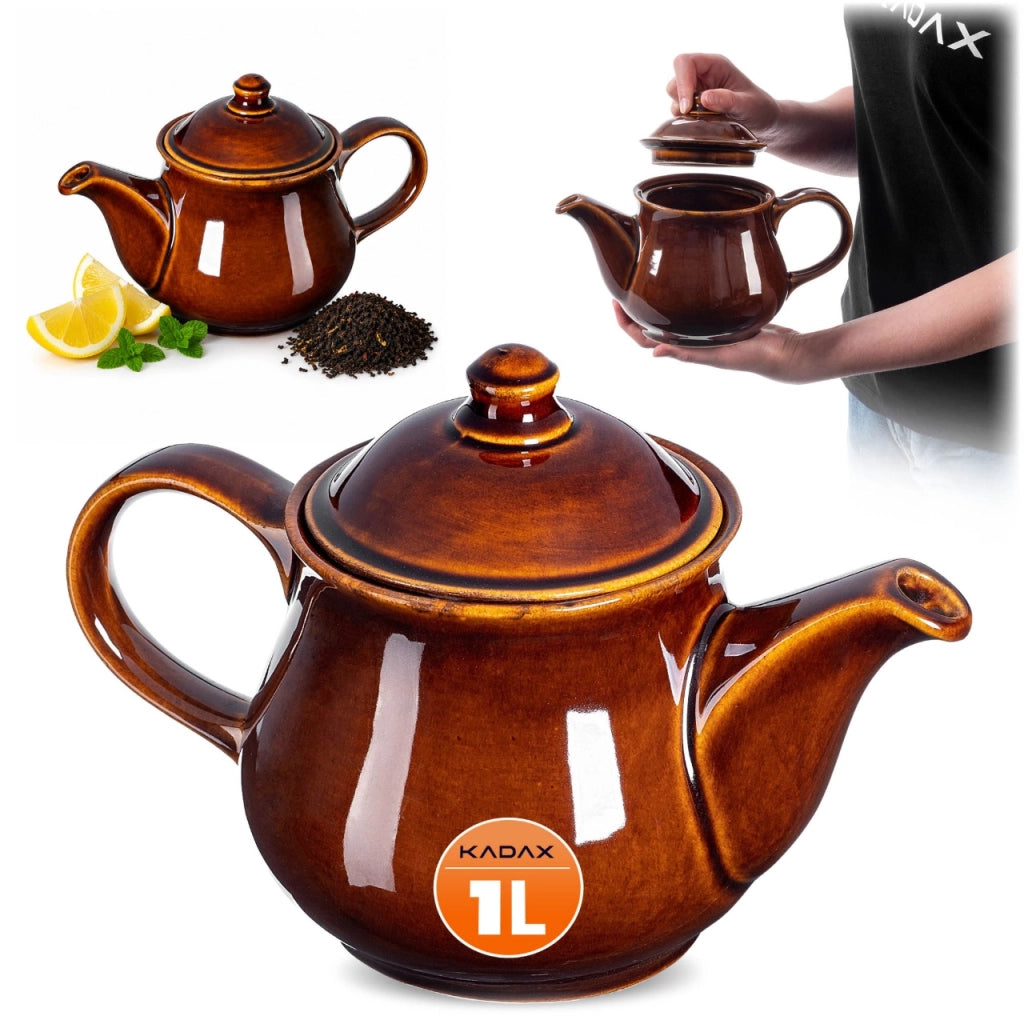 Teiera KADAX per caffè ed erbe aromatiche, 1 litro, con coperchio, in ceramica e gres.