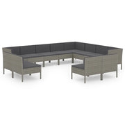 Set di mobili da giardino mobili da esterno 12 pezzi con cuscini resina intrecciata grigia 02_0015645