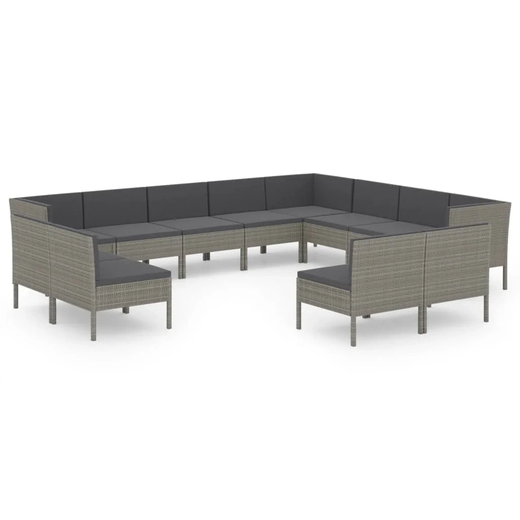 Set di mobili da giardino mobili da esterno 12 pezzi con cuscini resina intrecciata grigia 02_0015645