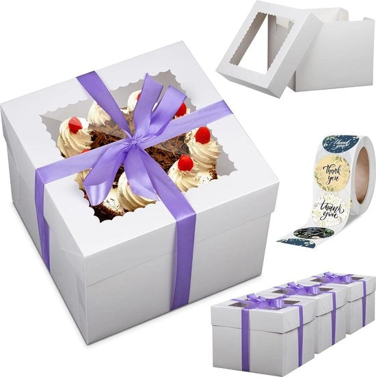 Scatola trasparente con finestra e tavola per torte - per compleanni e matrimoni - 25 x 25 x 25 cm