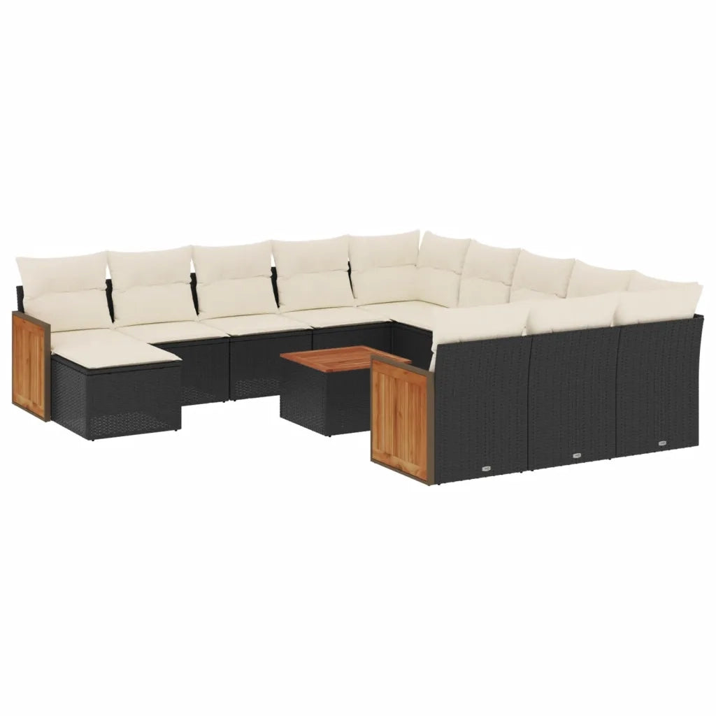 Set Divani da Giardino 13pz con Cuscini Nero in Polyrattan