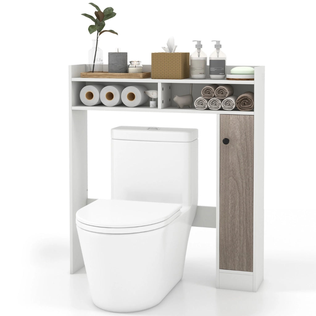 Mobiletto da bagno sopra il water con ripiani regolabili anta singola-Organizzatore da bagno salvaspazio Bianco