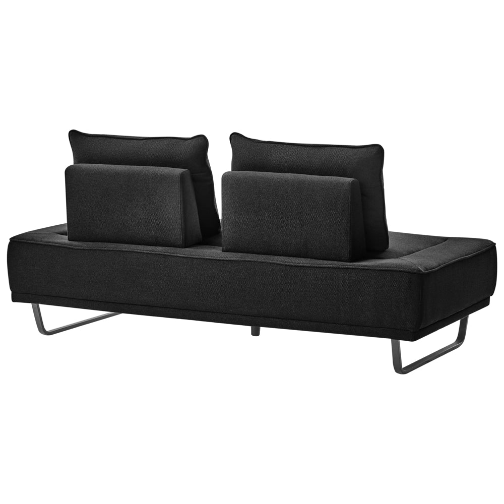 Divano a 3 posti in tessuto Divano nero Gambe in ferro Tessuto intrecciato Schienale regolabile Moderno