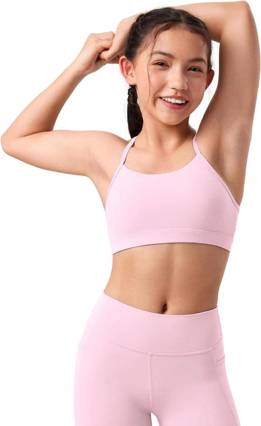 Abbigliamento sportivo per ragazze - Cintura a spaghetto Y - Abito da allenamento per adolescenti - Yogabotto a schiena a V - Top a manica corta comodo