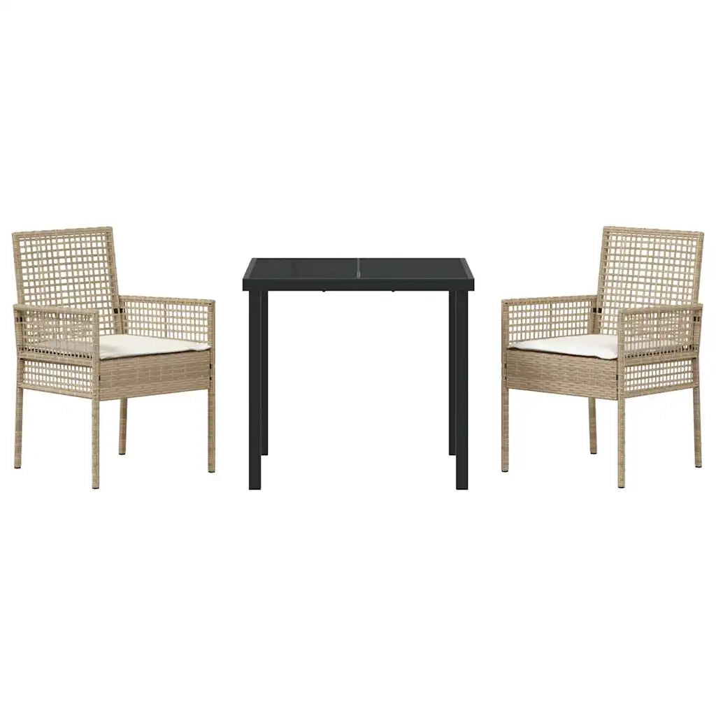 Set da Pranzo per Giardino con cuscino 3 pcs Beige polyrattan