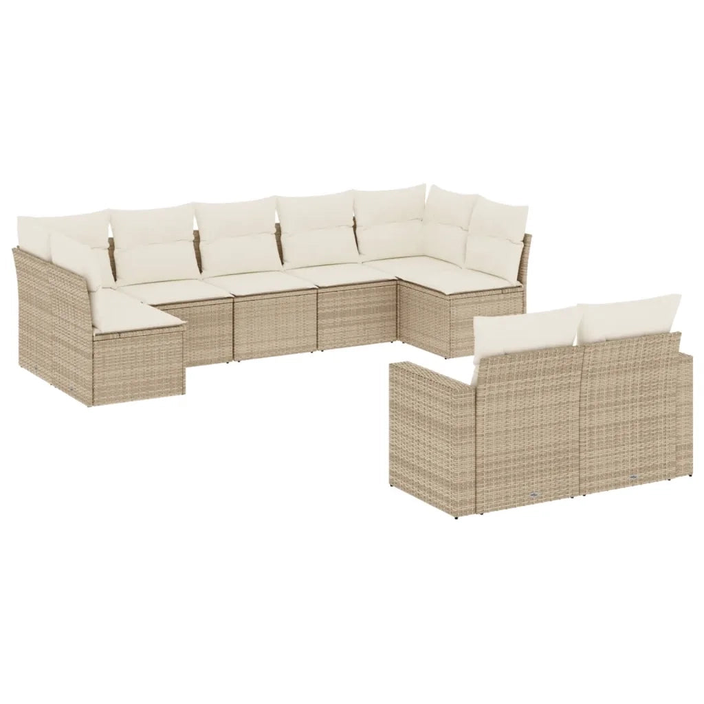 Set Divano da Giardino 9 pz con Cuscini Beige in Polyrattan 3251755