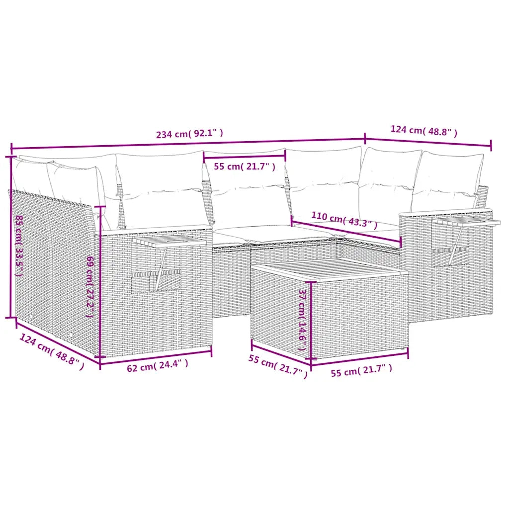Set Divani da Giardino 7 pz con Cuscini Nero in Polyrattan 3226638