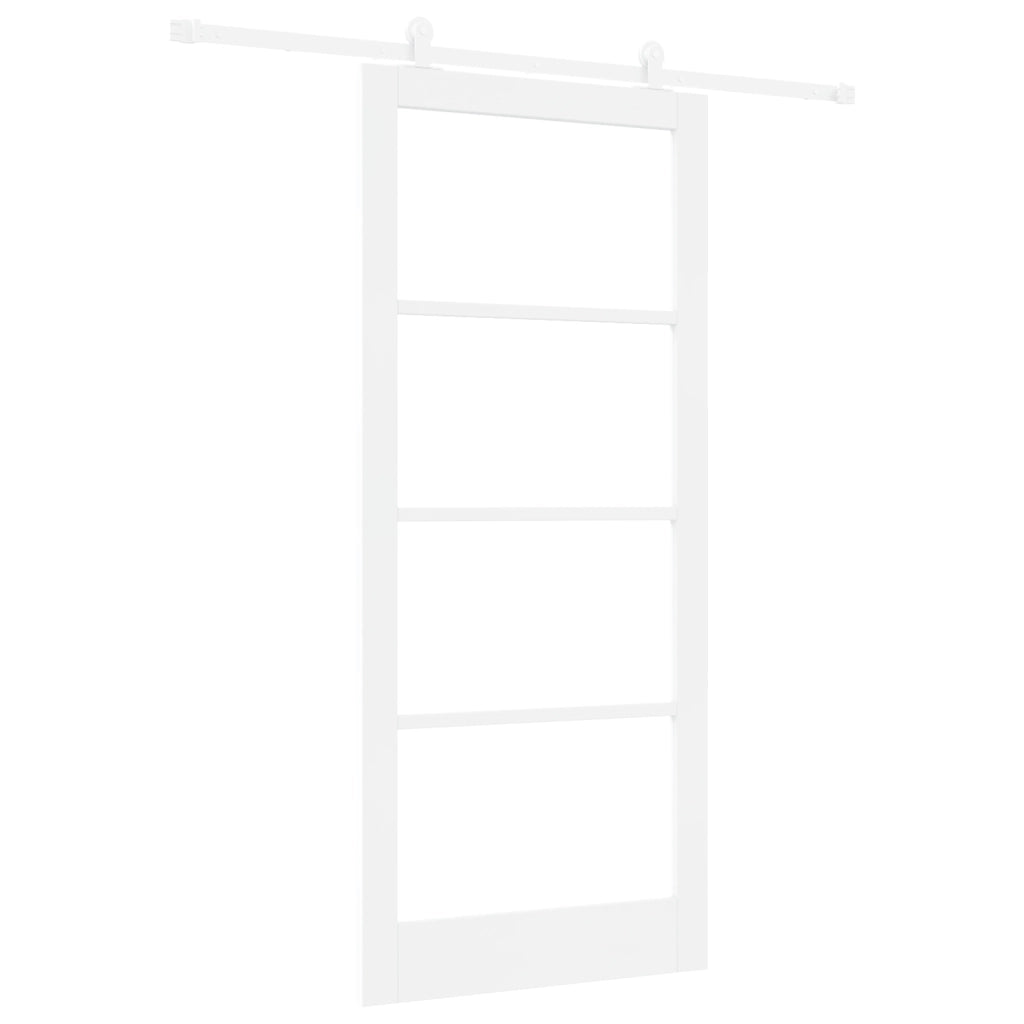 Porta Scorrevole  con Set di Ferramenta 'ORKDAL'Legno Massello Bianco e Vetro