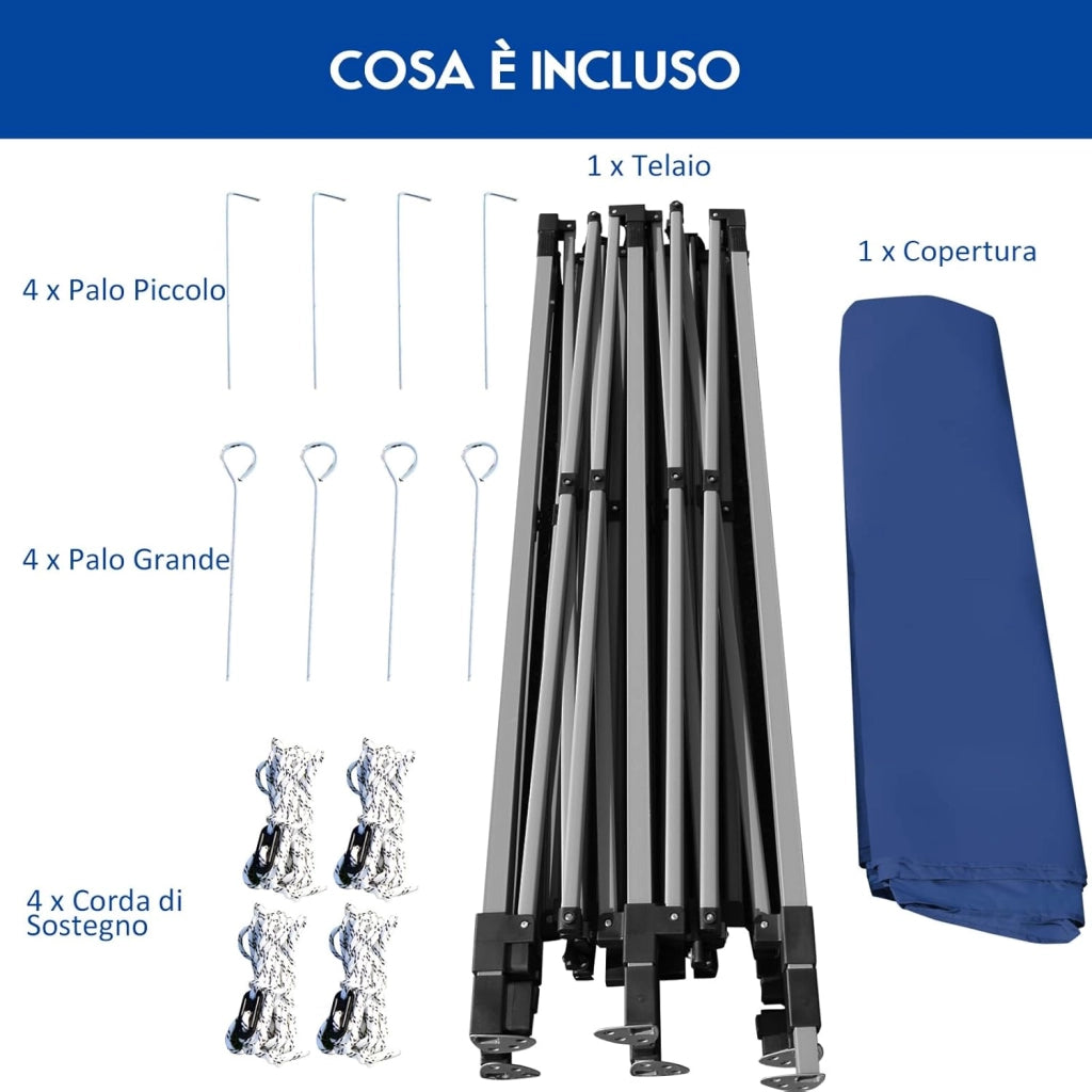 Gazebo Pieghevole da Giardino 3 x 3 m, Gazebo da Esterno con Design Pop Up, Borsa a Ruote, 3 Altezza Regolabile, Ideale per Feste, Giardino e Spiaggia(Blu)