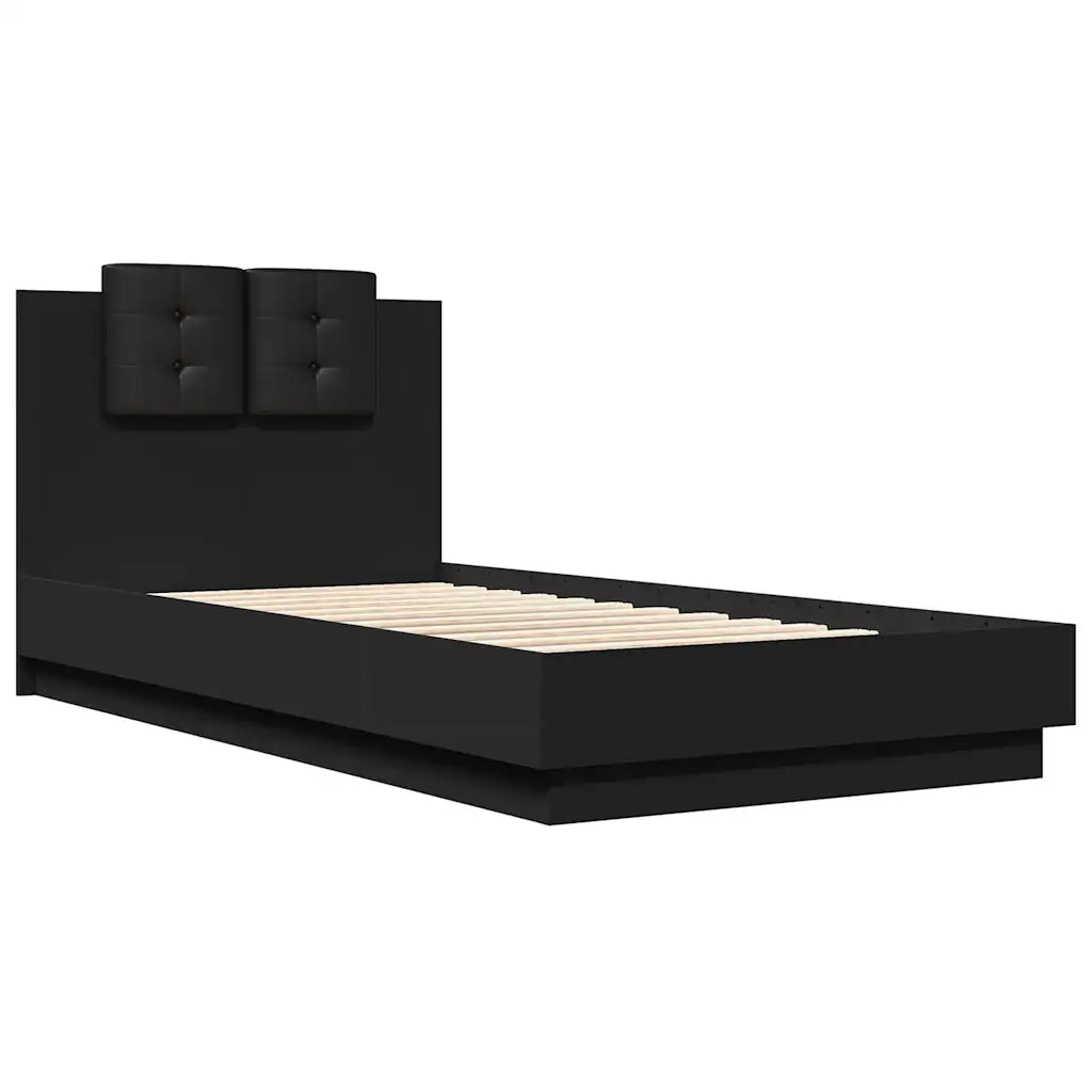 Giroletto con Testiera-Struttura Letto con testiera Nero 90x190 cm in Legno Multistrato 105916