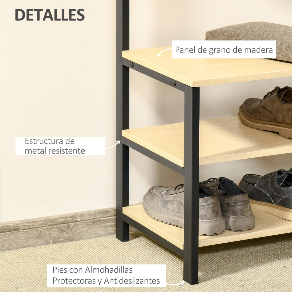Appendiabiti con scaffale e ganci ¨C zephmum ¨C nero e naturale 60x40x175 cm