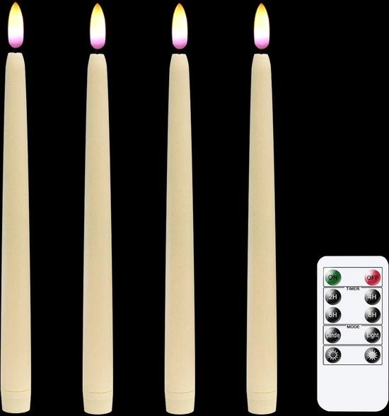 Fiammelle in batteria alimentate, luci a fiamma LED a controllo a distanza, con timer, in cera vera, con candelabro a forma di fiamma, pacchetto da 4.