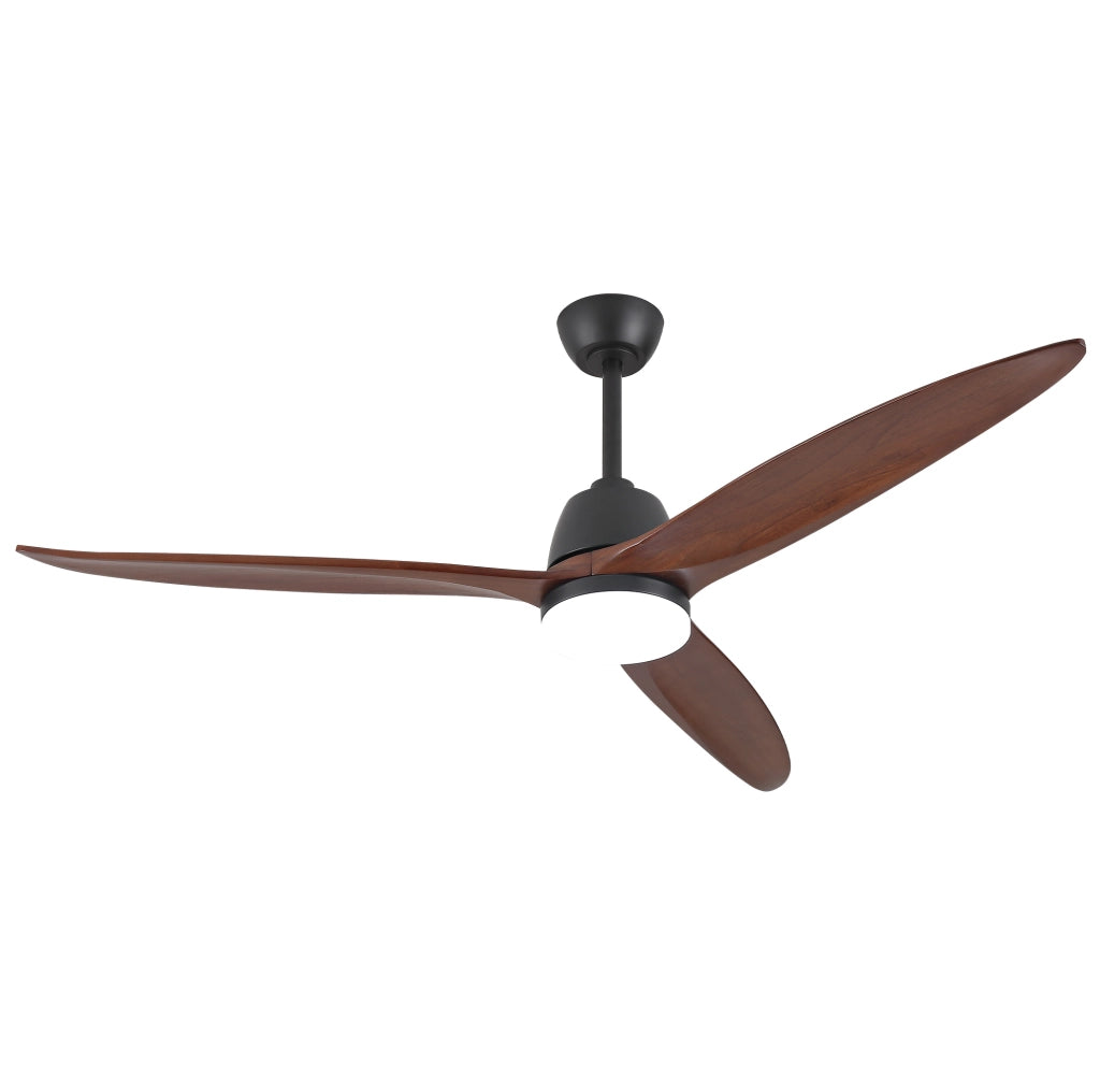 Ventilatore da soffitto 52" con luce LED a 3 tonalità; 3 pale in legno massello; nero e noce scuro