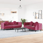 Set di Divani 2 pz con Cuscini Rosso Vino in Velluto 3209261