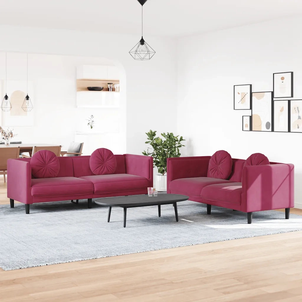 Set di Divani 2 pz con Cuscini Rosso Vino in Velluto 3209261