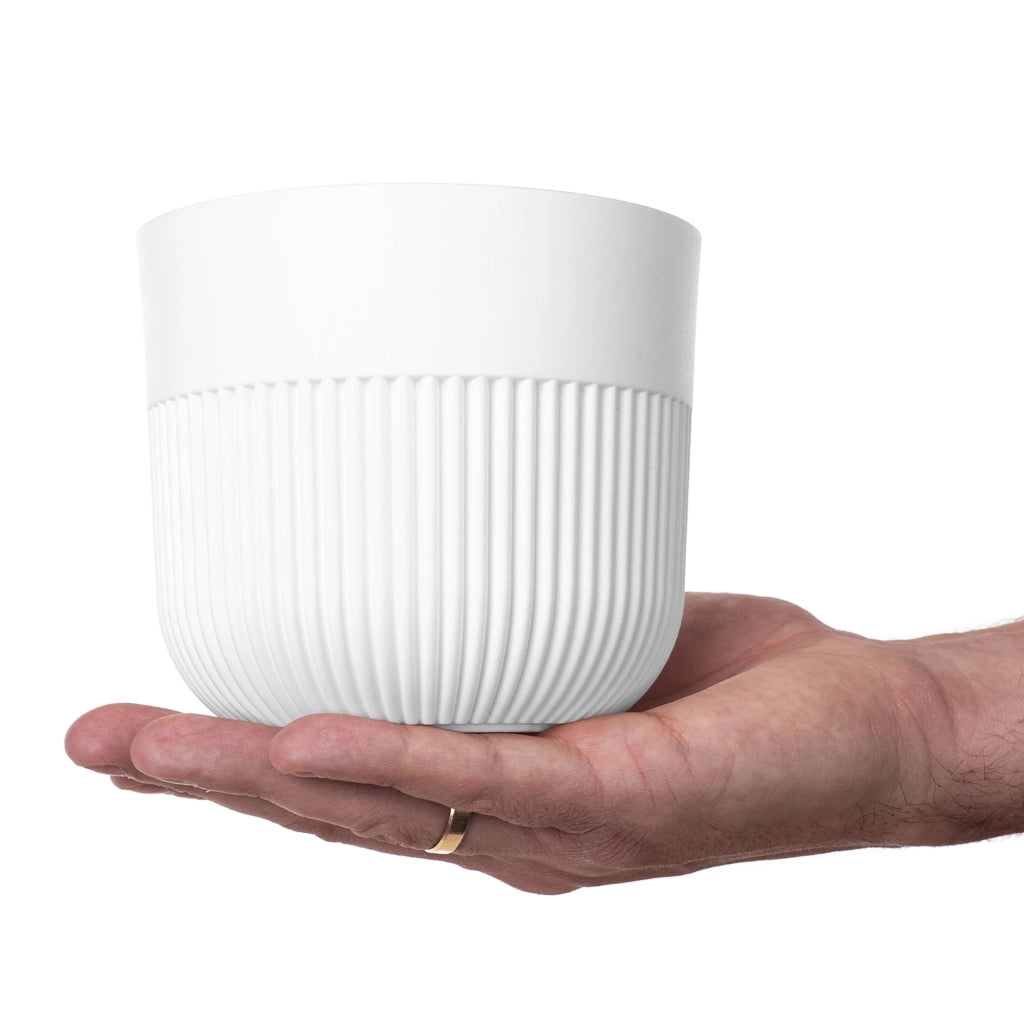 Vaso da fiori KADAX, Coprivaso, 13 cm, Plastica, Rotondo, A coste, Bianco