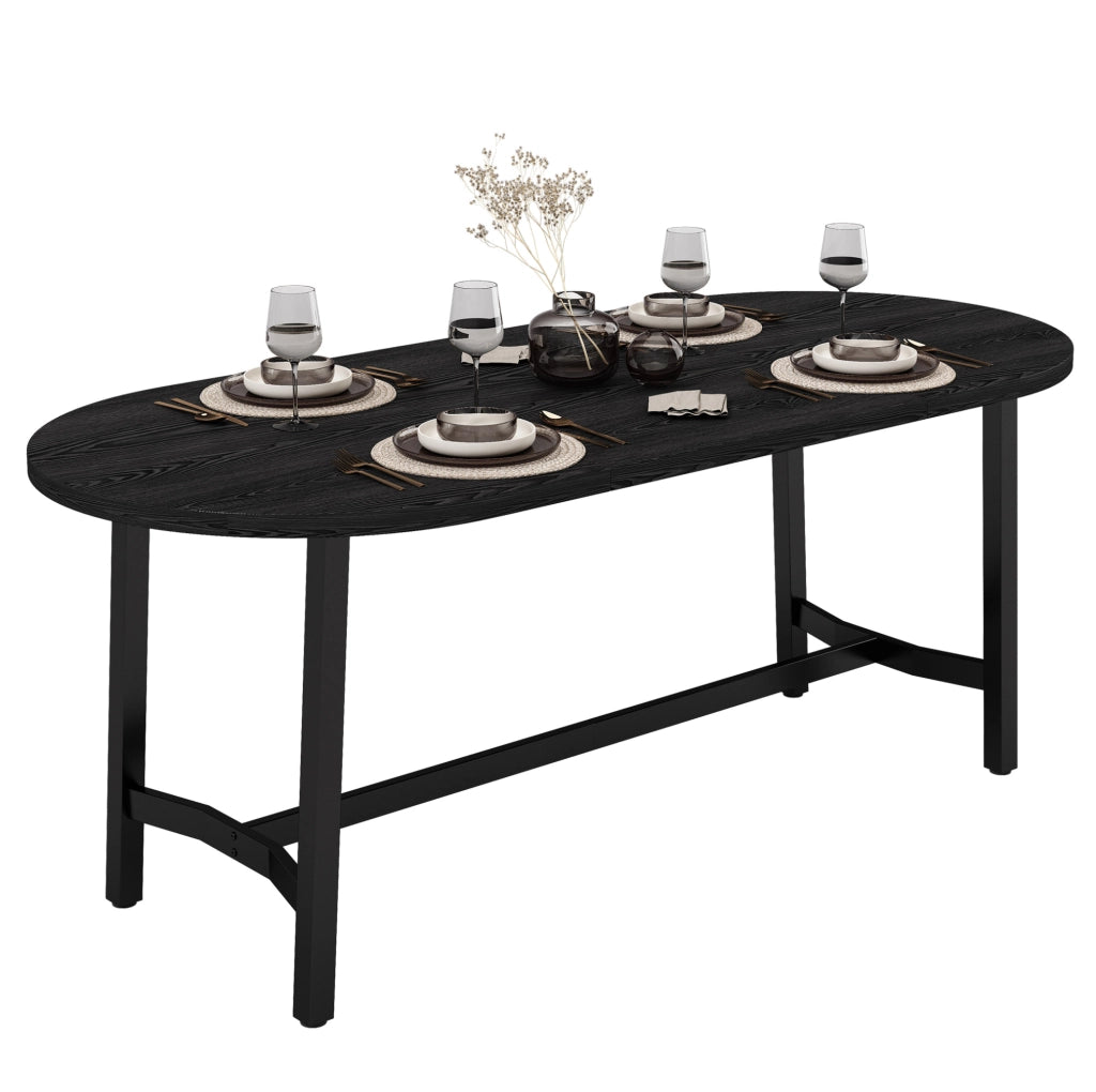 Tavolo da pranzo 180x80 cm con angoli arrotondati in MDF e ferro nero