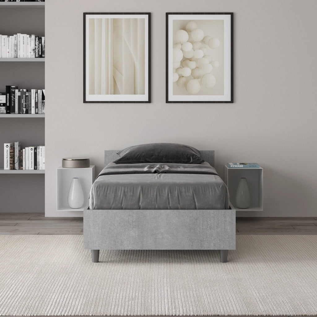 Letto singolo contenitore 80x190 cemento Nuamo