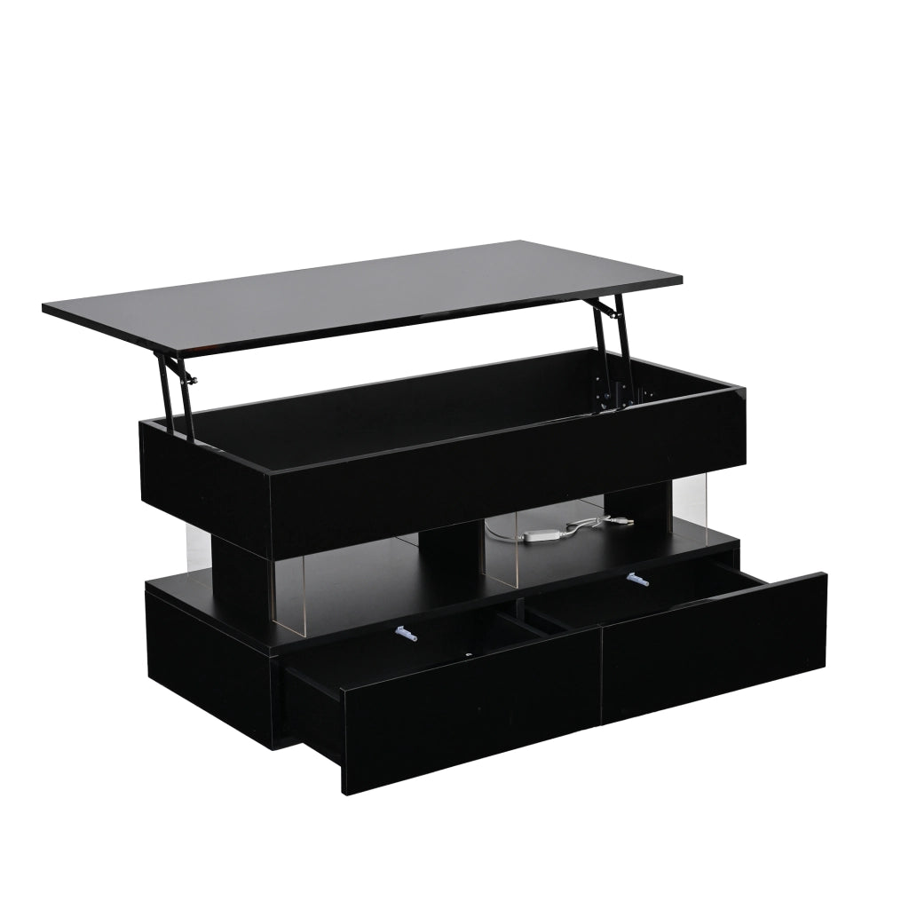 Tavolino da caffè sollevabile 100x50x46 cm con LED, 2 cassetti e vano contenitore