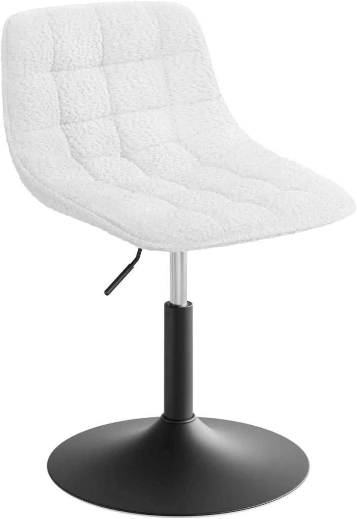 Sgabello per Toeletta Trucco, Sedia da Trucco con Schienale Regolabile in Altezza, Seduta in Ciniglia, Base Metallo, per Cucina, Camera da Letto, Bianco, BH408ws-1